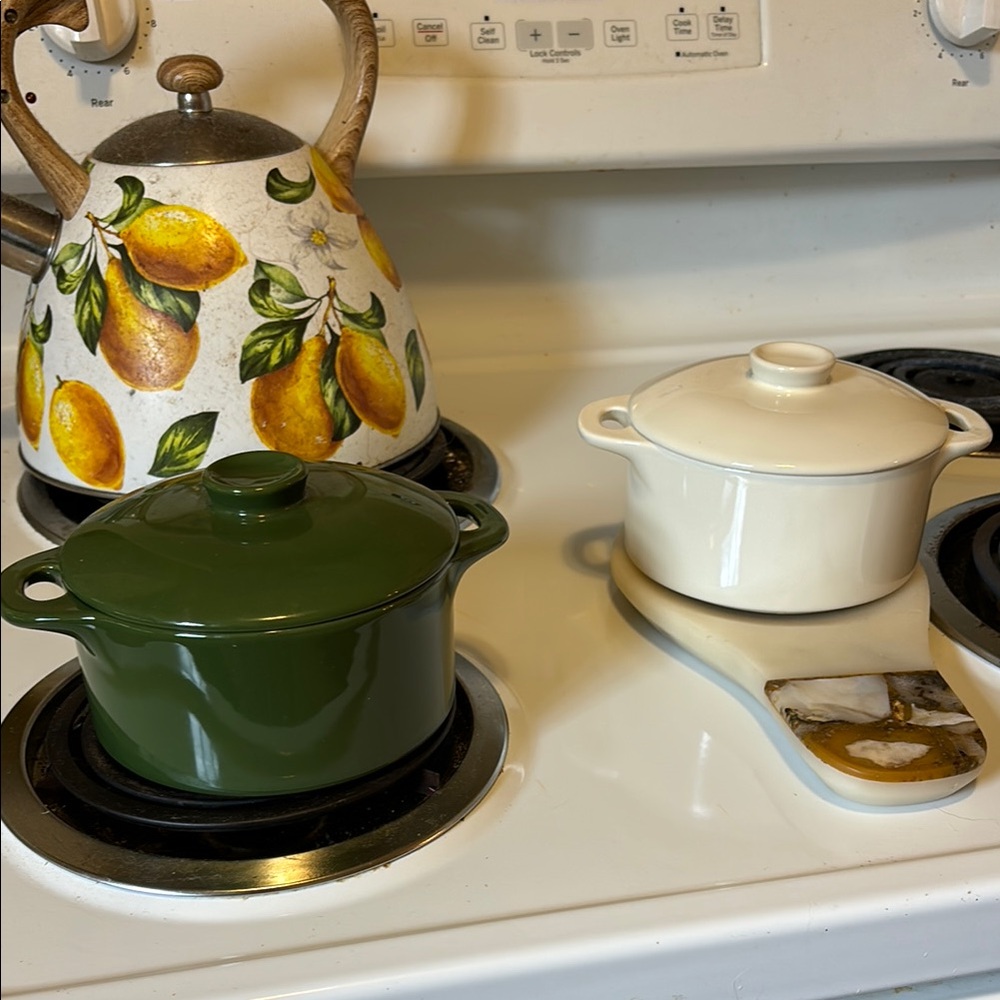 Elegant Green and White Ceramic Cocotte Set